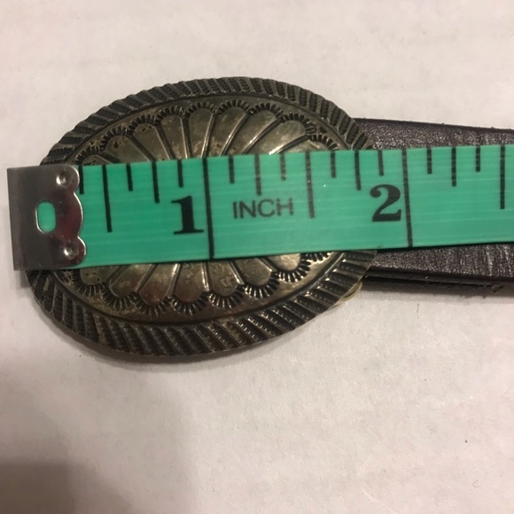 Leather Belt Signed Concho Navajo Buckle Jennie Blackgoat Genuine Silver Brown - Picture 8 of 16